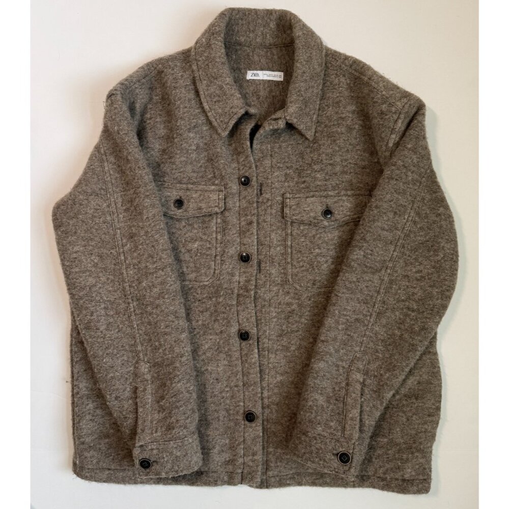 ZARA Wool-Blend Shacket	Button-Down Front, Chest Pockets,‎ & Collar Design XL
